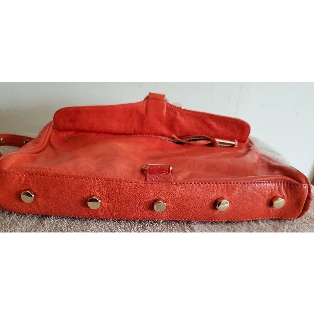 Rebecca Minkoff Women's Zip Closure Crossbody Handbag Leather Orange Chain